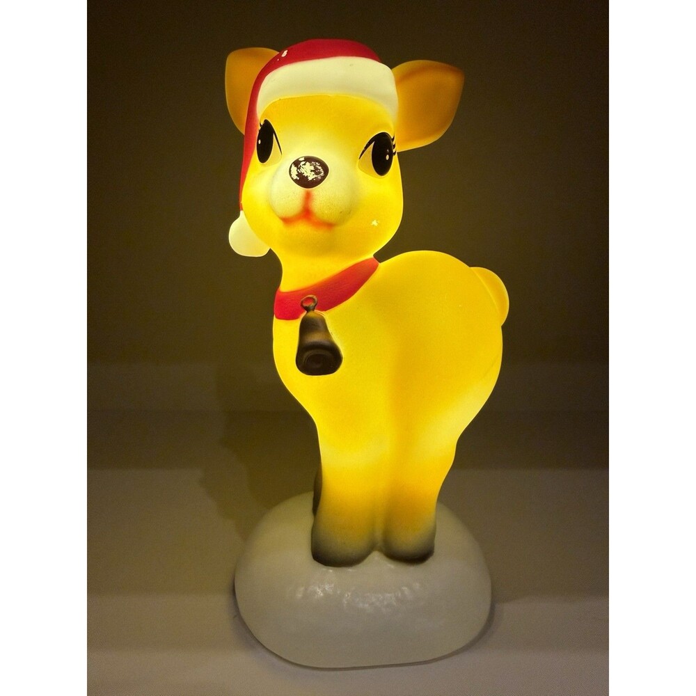 Christmas Holiday Time 11” Blow Mold Tabletop Reindeer Santa Hat Lights Up